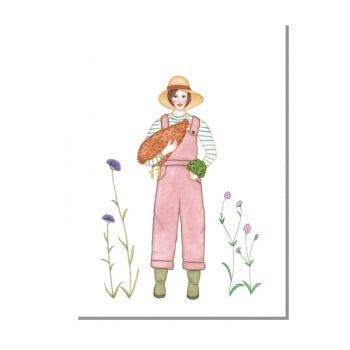 Frau mit Huhn - Postkarte