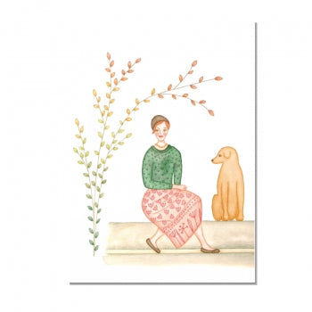 Frau mit Hund - Postkarte