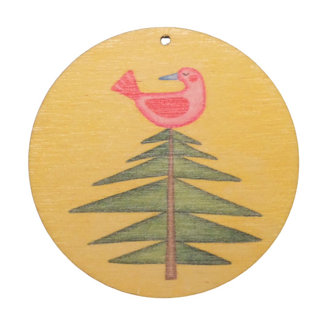 Weihnachtsanhänger - Baum mit Vogel (Birkenholz)