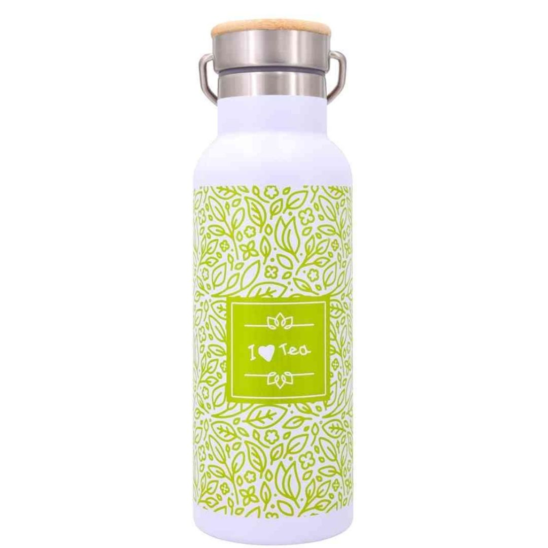 Edelstahl Thermoflasche mit Teesieb - weiß/grün (500 ml)