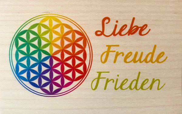 Holzgrußkarte - Liebe, Freude, Frieden