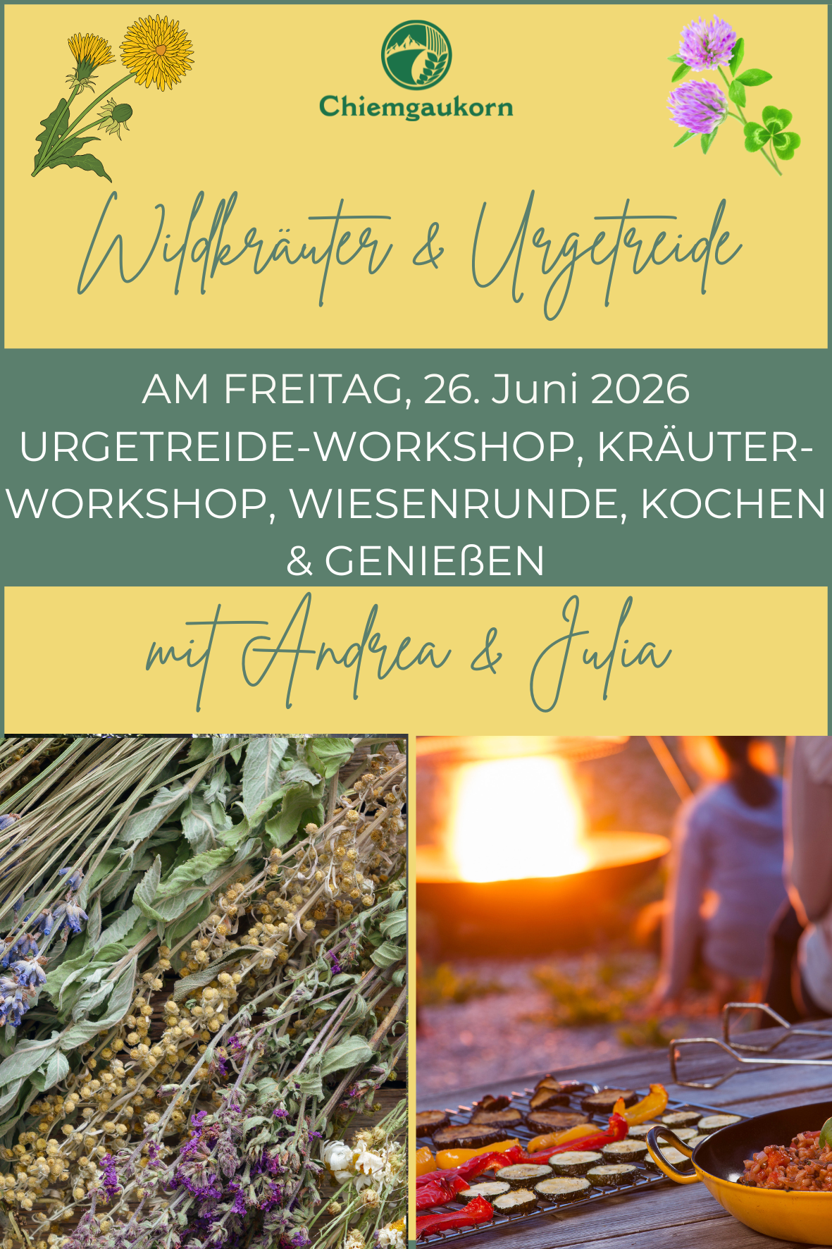 Wildkräuter + Urgetreide Veranstaltung 2026; München Chiemgau Chiemsee  Chiemgaukorn