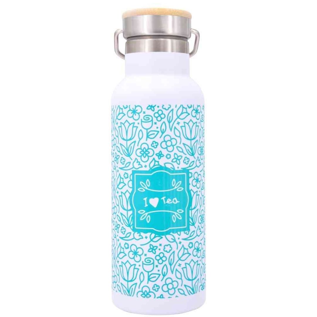 Edelstahl Thermoflasche mit Teesieb - weiß/türkis (500 ml)