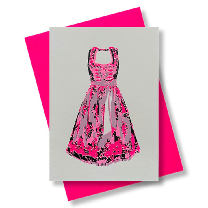 Grußkarte - Dirndl neonfarben (Siebdruck mit Umschlag)