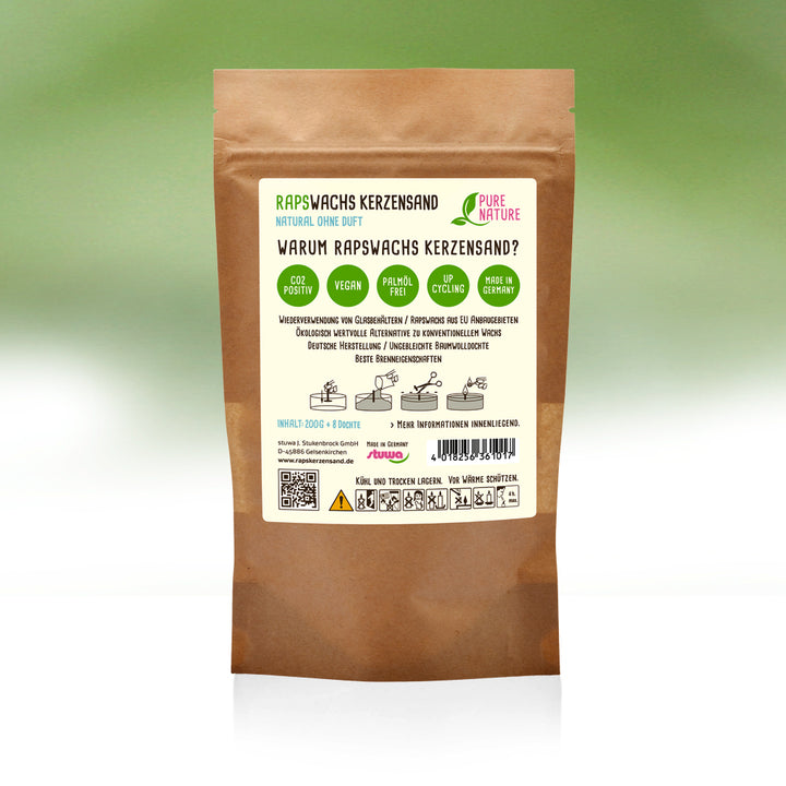 Rapswachs Kerzensand mit Docht - Natural ohne Duft (200 g)