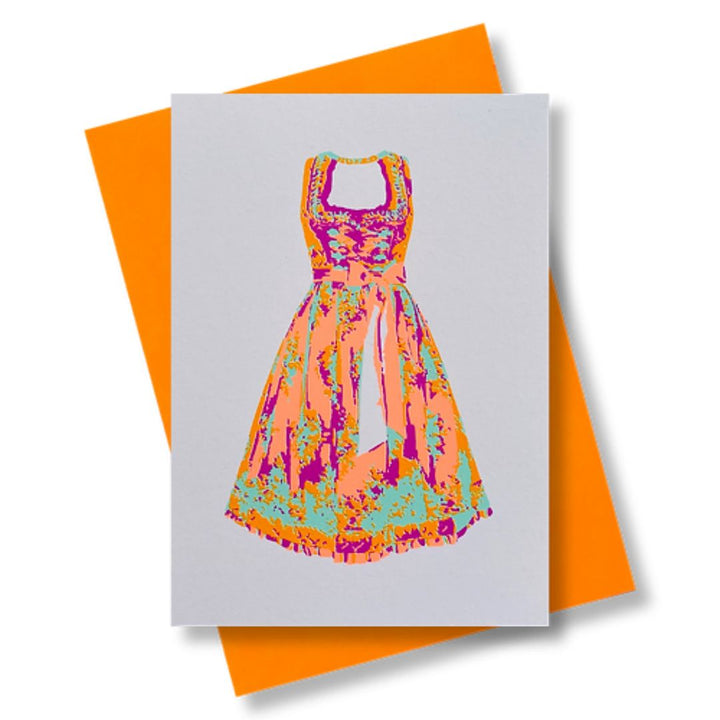 Grußkarte - Dirndl neonfarben (Siebdruck mit Umschlag)