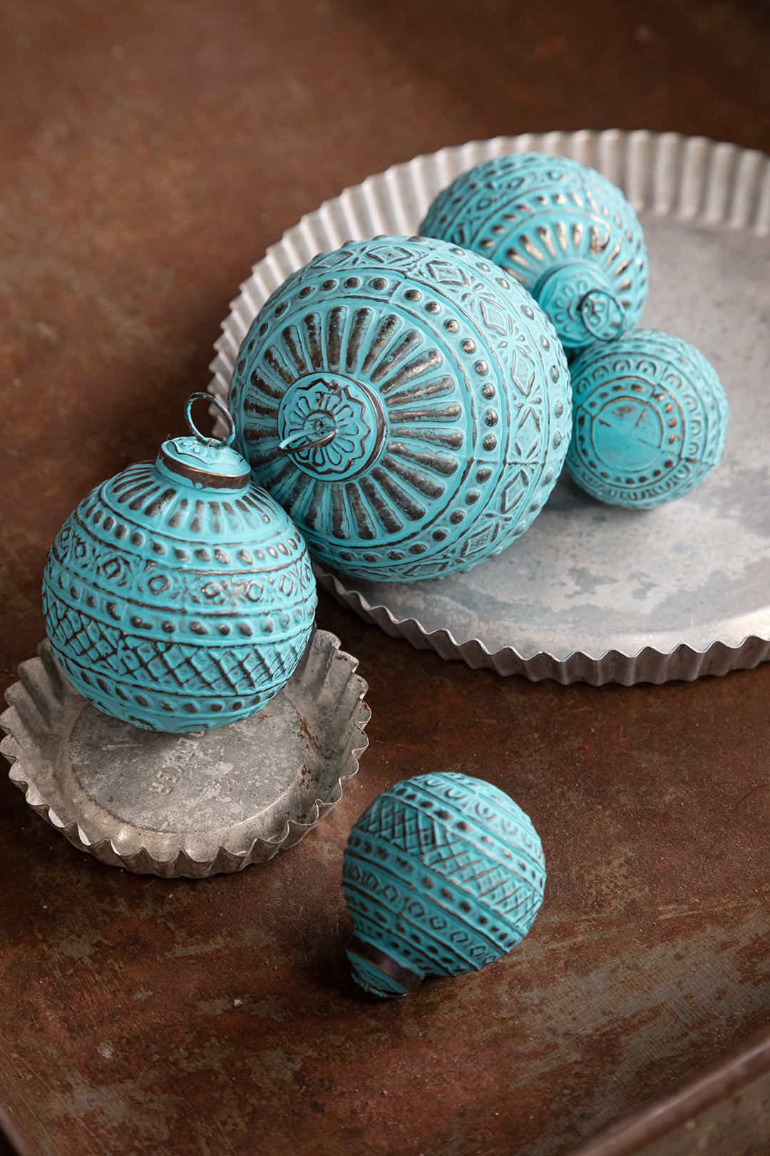 Weihnachtskugel "Ornament" –  petrol (Ø 5 cm)