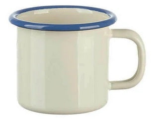 Kleiner Emaille-Becher - creme mit blauem Rand