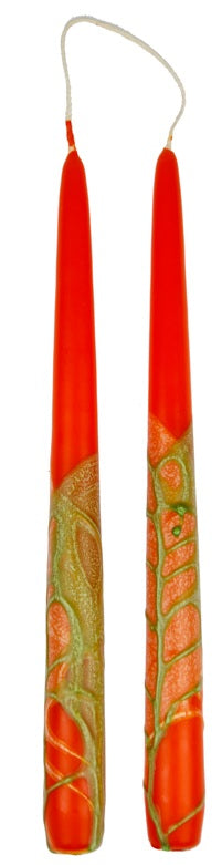 Spitzkerze Fantasie, 2er, orange, 260 x 22 mm