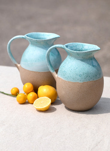 Steingut Krug - aqua/braun