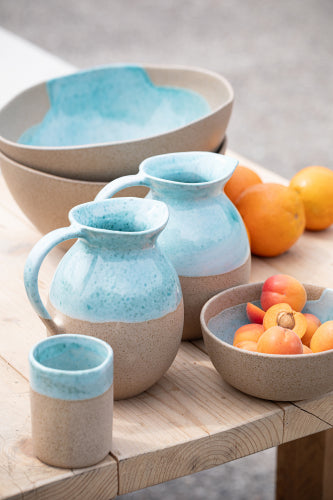 Steingut Schale - aqua/braun (Ø 16 cm)