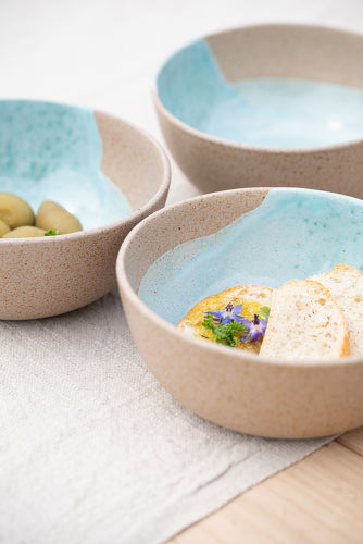 Steingut Schale - aqua/braun (Ø 16 cm)