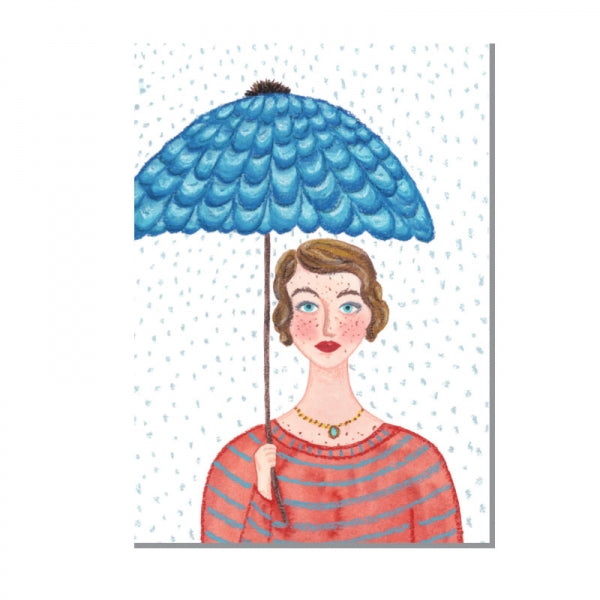 Frau mit Regenschirm - Postkarte