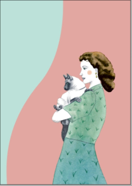 Frau mit Katze - Postkarte
