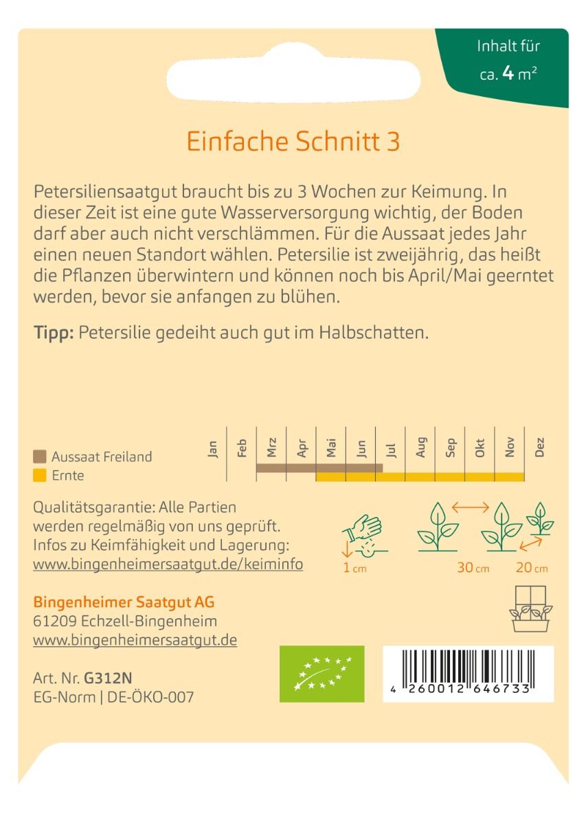 Petersilie - Saatgut (Einfache Schnitt 3)